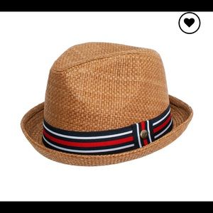 Peter Grimm Straw Fedora Depp Hat Brown Navy Red White Blue Stripe Unisex L / XL